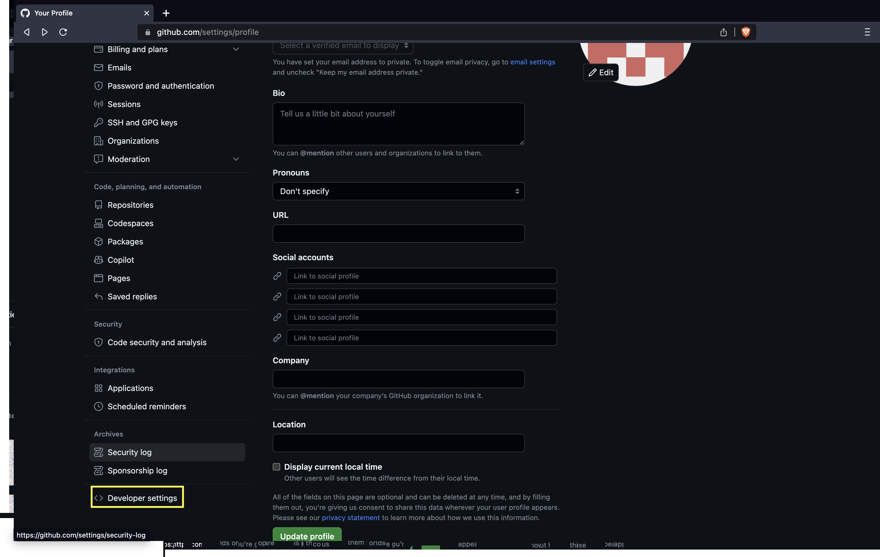 Developer Settings